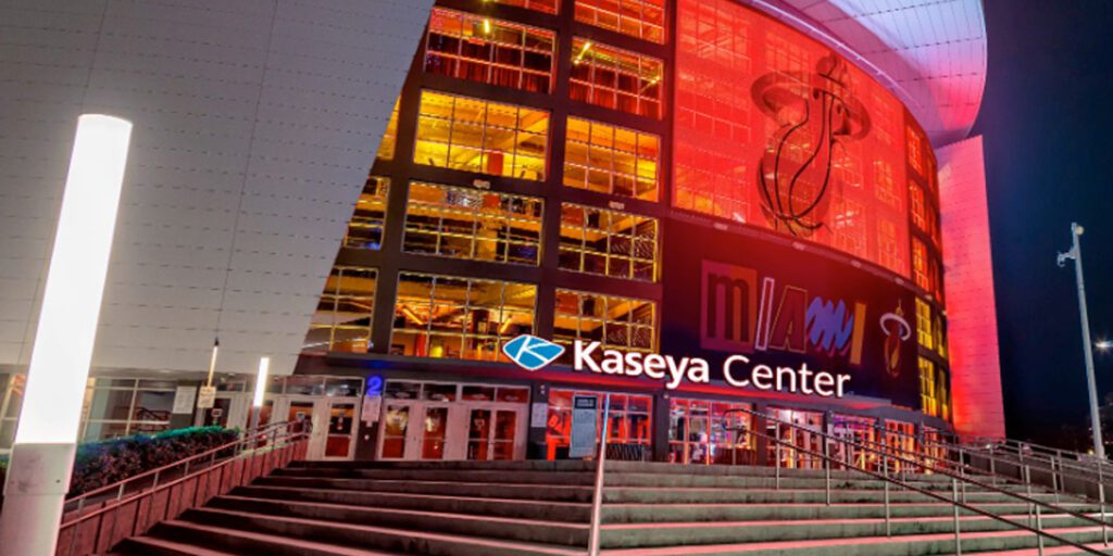 Kaseya Center Front Nighttime Red Lighting 1024x512 